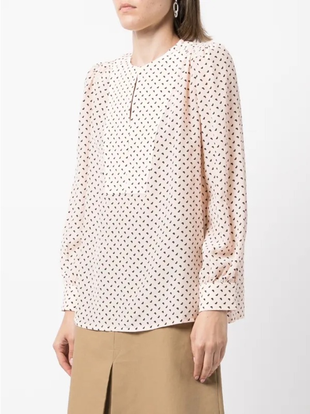 A.P.C. Cream Silk Blouse with Navy and Burgundy Dot Print
